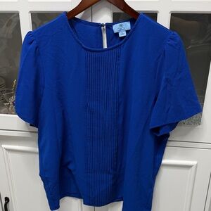 CeCe Vibrant Blue Pleated Blouse